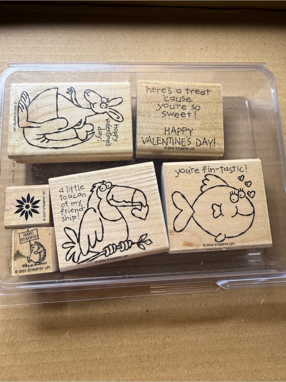Twelve Stampin' Up! Wood Mounted Valentine Animal Stamps EUC
